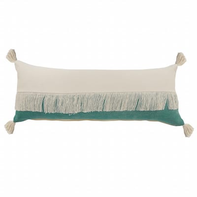 HomeRoots 14" X 36" Emerald Green And Off-White 100% Cotton Zippered Pillow