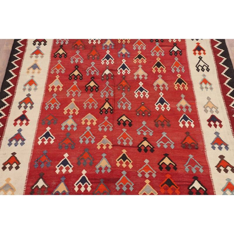 Kilim Qashqai Persian Vintage Rug Reversible Flatweave Wool Carpet - 5'6"x 10'0"