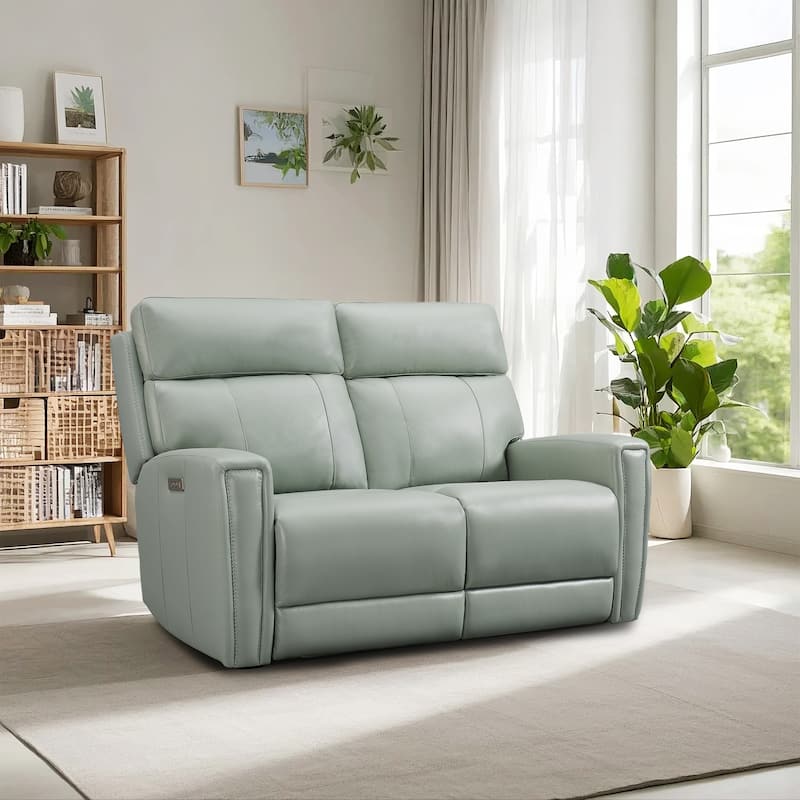 Genuine Leather Reclining Loveseat with Dual-Power Adjustable Headrest & Footrest, Zero Gravity, USB & USB-C Charging Ports
