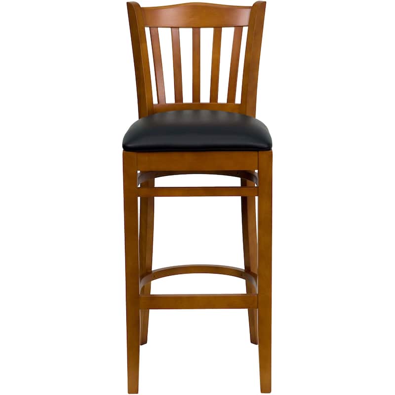 Vertical Slat Back Wooden Restaurant Barstool - Hospitality Seating - 17.5"W x 19"D x 43.75"H - 17.5"W x 19"D x 43.75"H