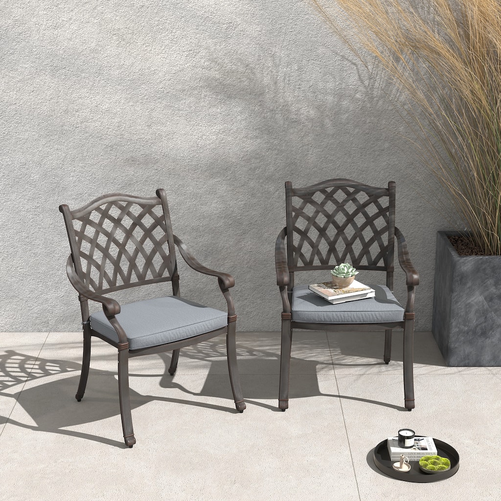 Patio Cast Aluminum Dining Chairs with Cushions Set of 2