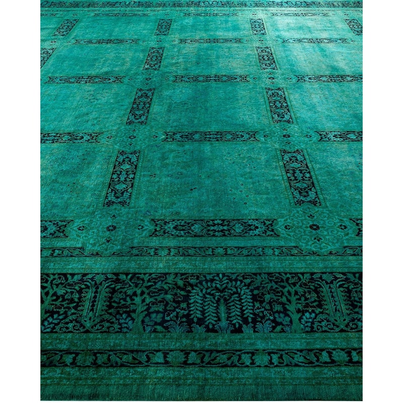 Overdyed, One-of-a-Kind Hand-Knotted Area Rug - Green - 12' 2" x 17' 10"