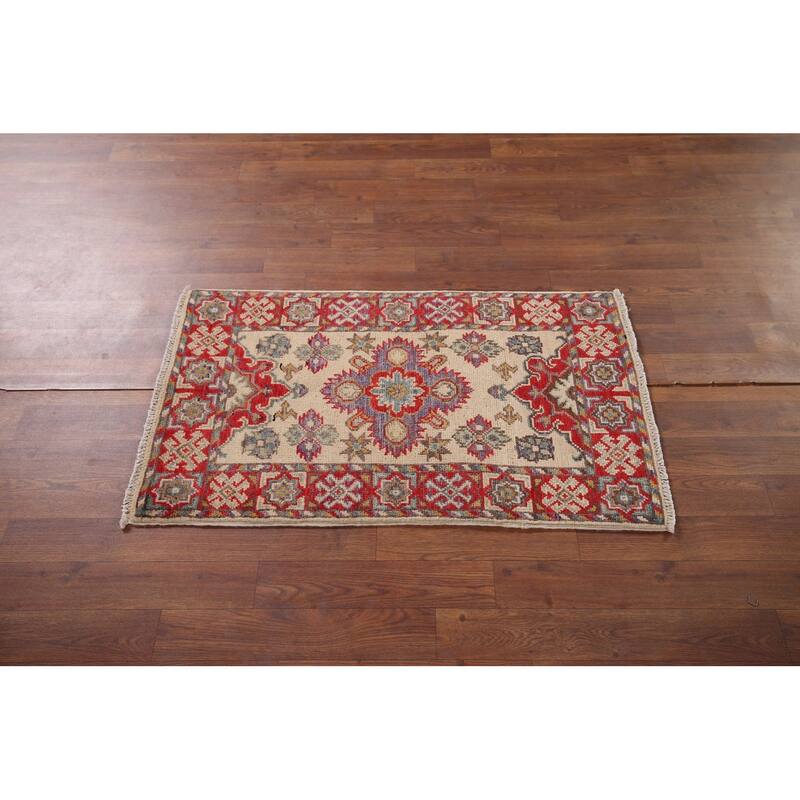 Geometric Kazak Oriental Foyer Rug Handmade Traditional Wool Carpet - 1'10" x 3'2"