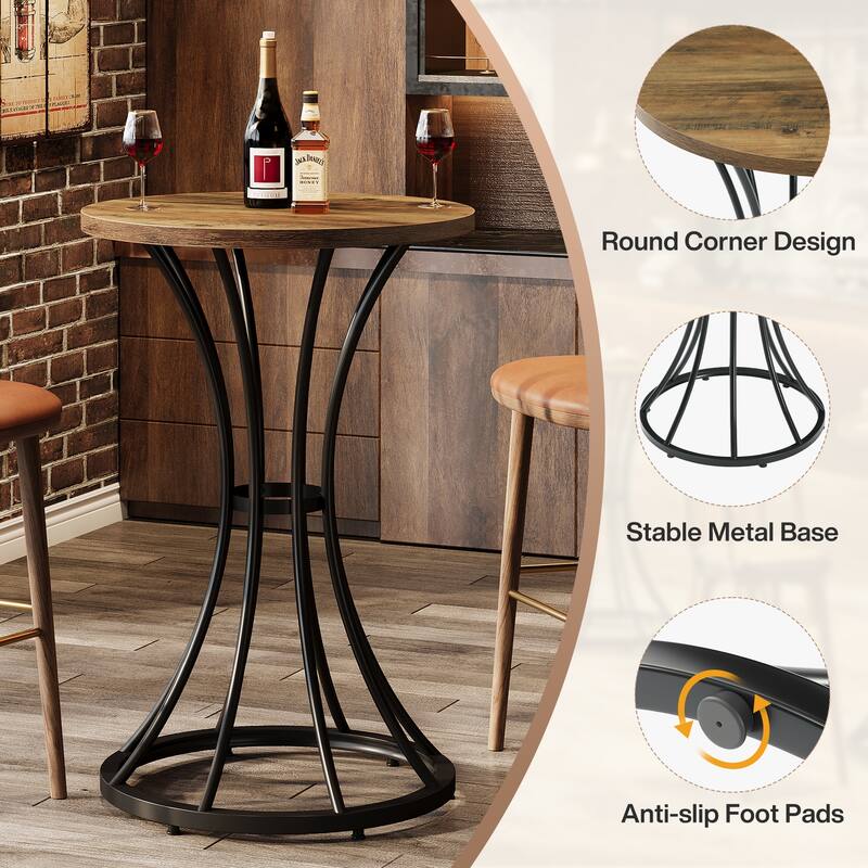 23.6" Small Round Bar Table, Cocktail Table with Curved Metal Base