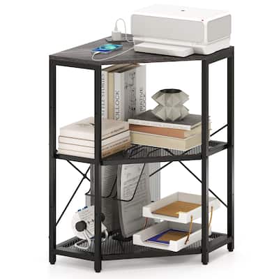 Metal and Engineered Wood Corner Printer Table with Power Strip and Adjustable Shelves - 20" L x 20" W x 31" H