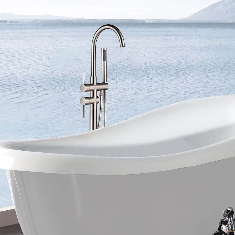 Freestanding Bathtub Faucet with Hand Shower - Brushed Nickel