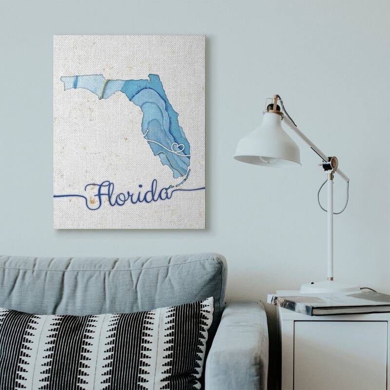 Stupell Florida Agate Blue US State Design Canvas Wall Art, Proudly Made in USA