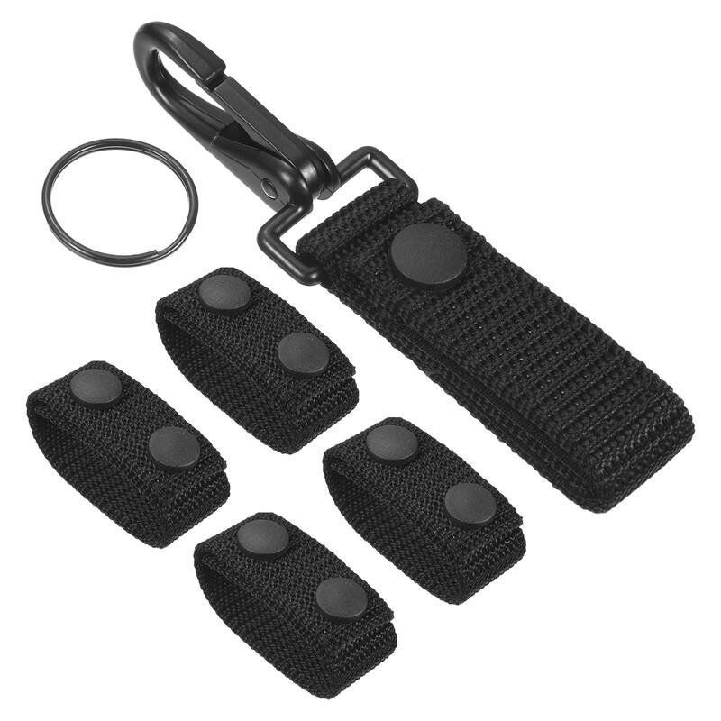 Belt Keeper Set, Nylon Webbing Strap Loop Key Holder with Snaps, Black 5pcs