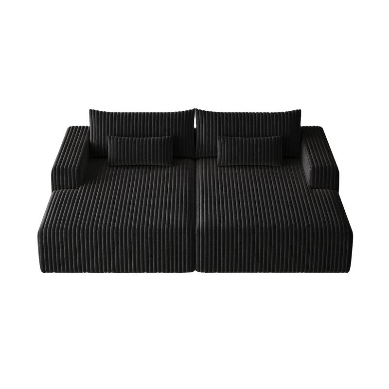 102" Corduroy Cloud Chaise Sectional with Reclining Sofa Bed, No-Assembly Design & Ergonomic Backrest