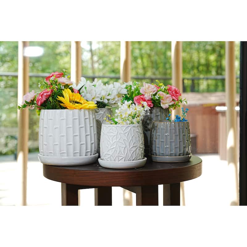 Ceramic Planters with Drainage Hole - Frost Proof Indoor Outdoor Flower Pots, 2pc - White