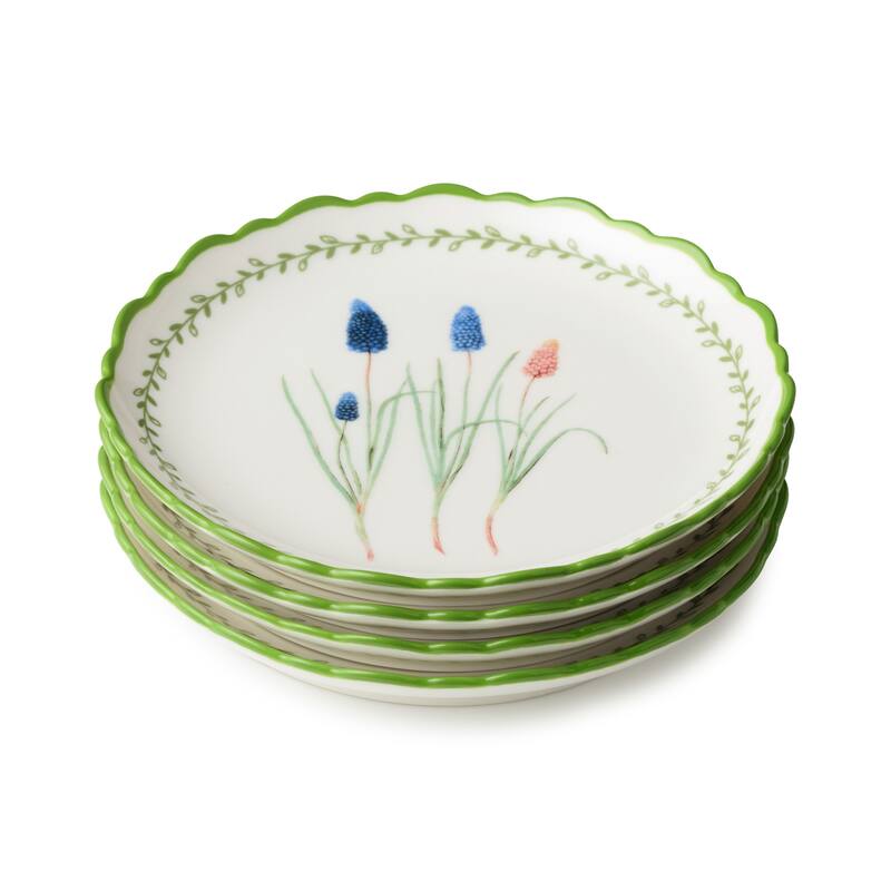Certified International Mirabella 6" Canape/Luncheon Plates, Set of 4 Assorted Designs - 6.00"L x 6.00"W x 0.75"H