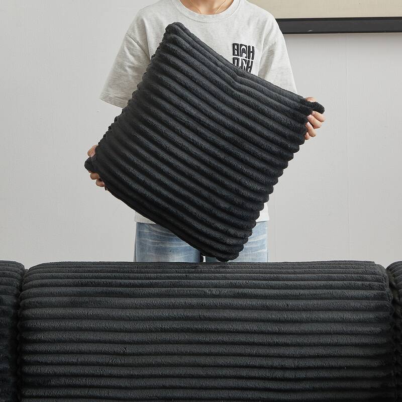 L-Shaped Modular Sectional Sofa with Ottoman, Corduroy Upholstered Boneless Couch, Deep Seat Sofa with Throw Pillows