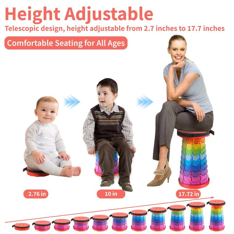 VECELO Portable Telescoping Stool Lightweight Adjustable Height Folding Stool for Camping Fishing Indoor Outdoor Plastic Seat