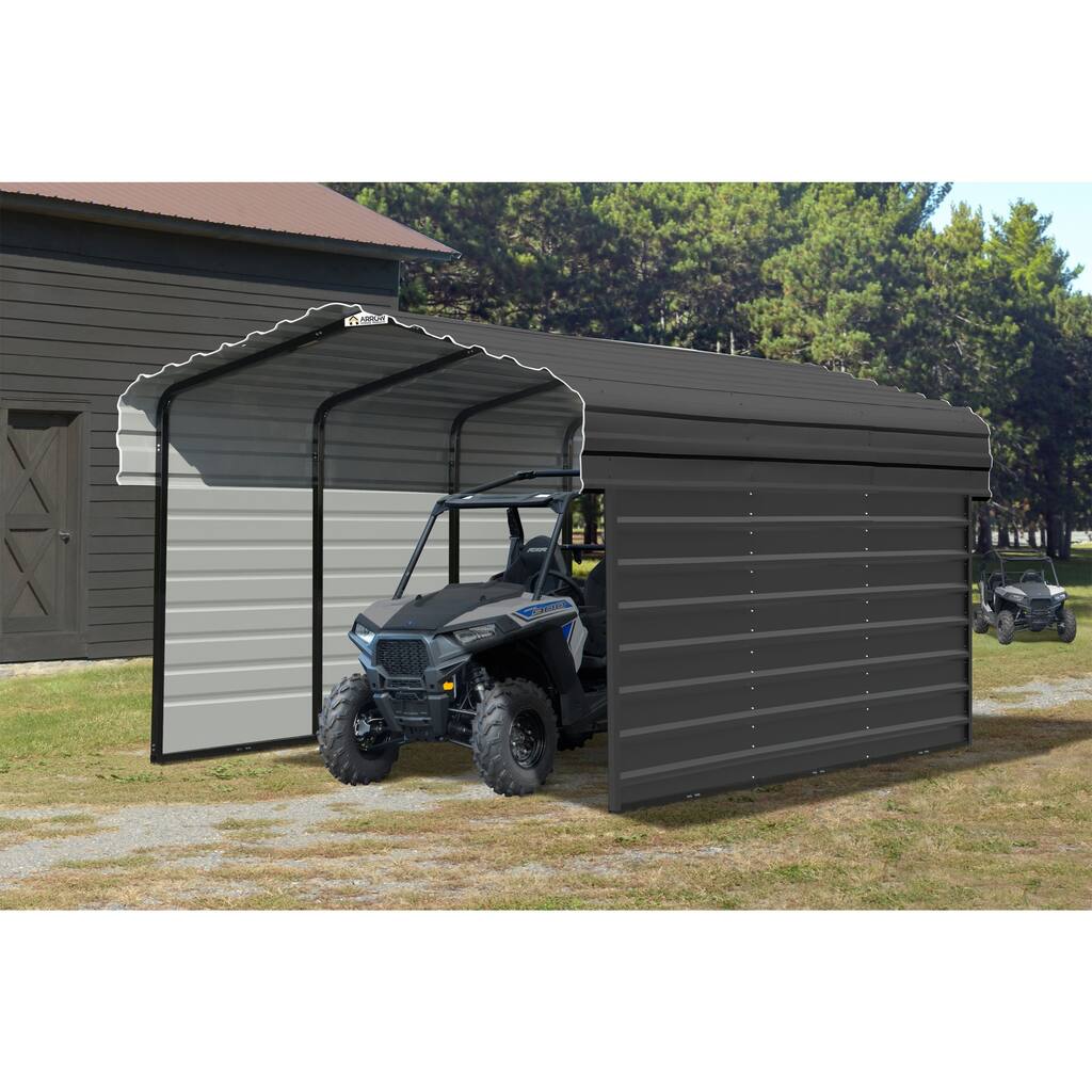 Arrow 10 x 15 ft Galvanized Steel Carport, with 2-Sided Walls Charcoal