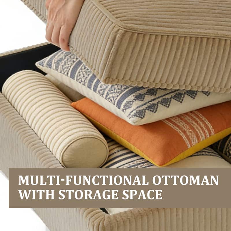 Modular Corduroy Tufted Storage Ottoman with Reversible Tabletop