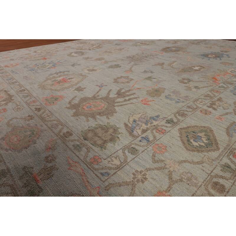 Light Blue Turkish Oushak Vegetable Dye Area Rug Handmade Wool Carpet - 8'2"x 9'10"