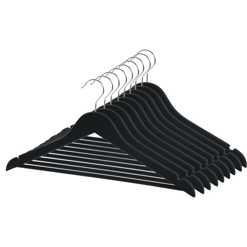 Casafield Wide Shoulder Wooden Suit Hangers, Non-Slip Pant Bar & Swivel  Hook, Black - Set of 6