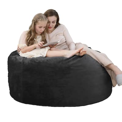 Bean Bag Chair 4FT Foam Filled, Removable Velvet Cover, Giant Bean Bag Chairs, Round Sofa Chair for Bedroom Gaming Room