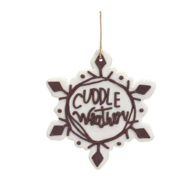 12ct White & Brown Snowflake Sentiments Christmas Ornaments 5"