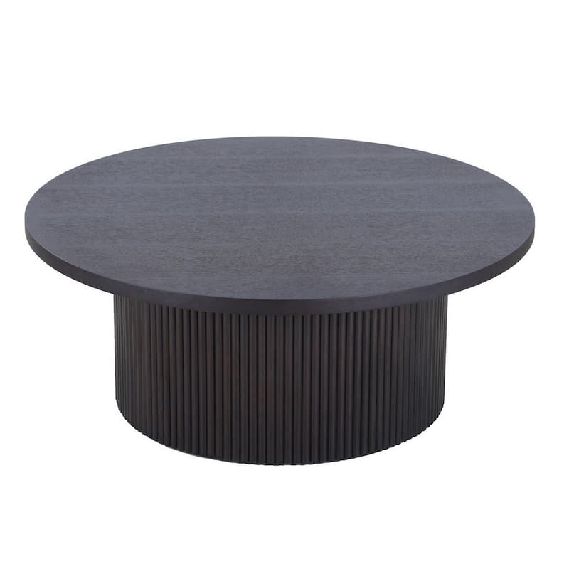 Cid Cue 35 Inch Coffee Table, Tambour Pedestal Base Black Ash Veneer Finish