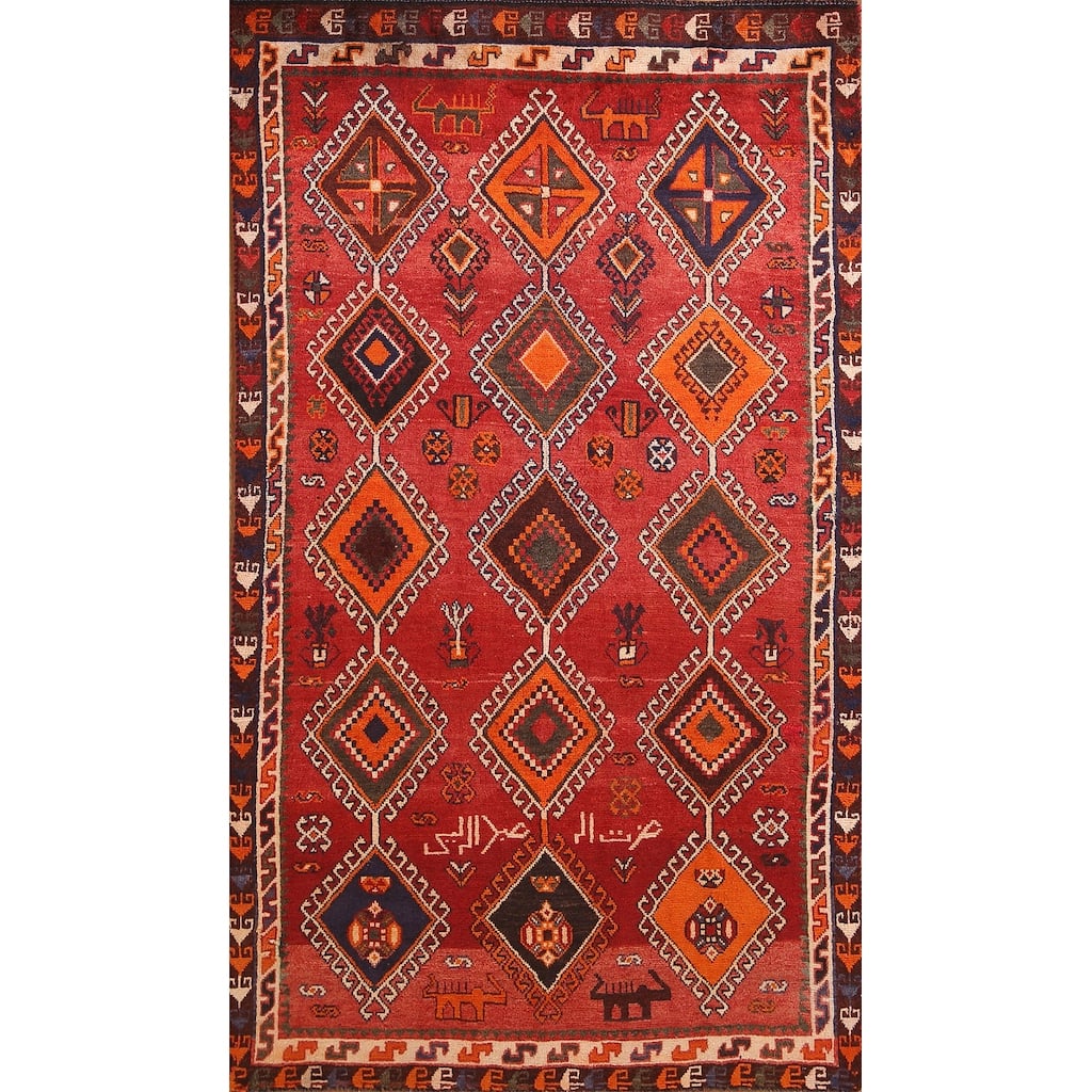 Vegetable Dye Tribal Qashqai Persian Vintage Rug Handmade Wool Carpet - 4'7"x 8'6"