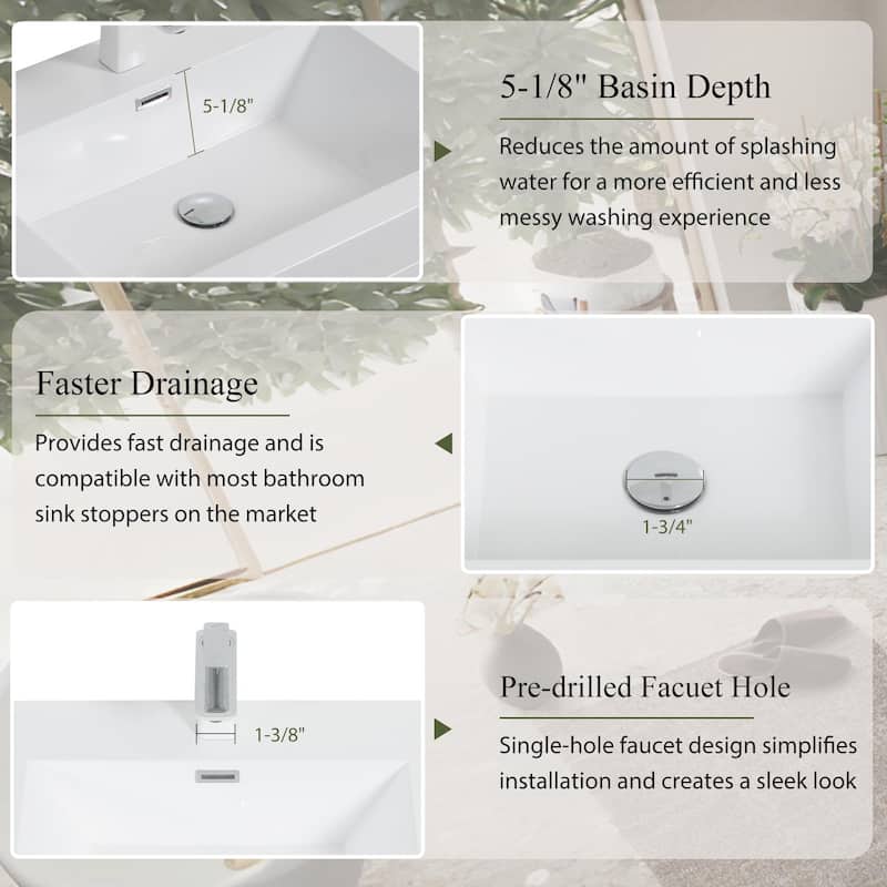 GDFStudio - Daniel Floating Bathroom Vanity with Stone Resin Sink and Soft-Close Drawer Storage