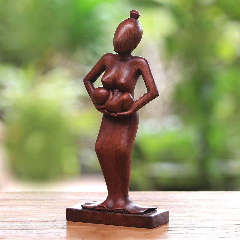 Novica Handmade Adoring Mother Wood Statuette