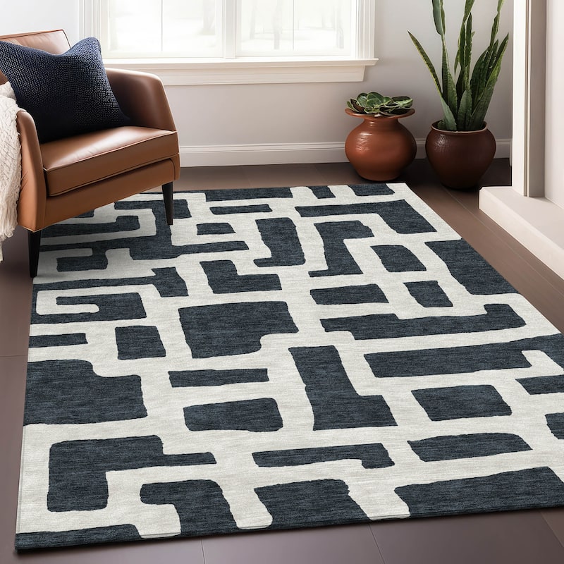 Premium Washable Super Soft Geo Maze Mayfield Rug - Black - 10' x 14'