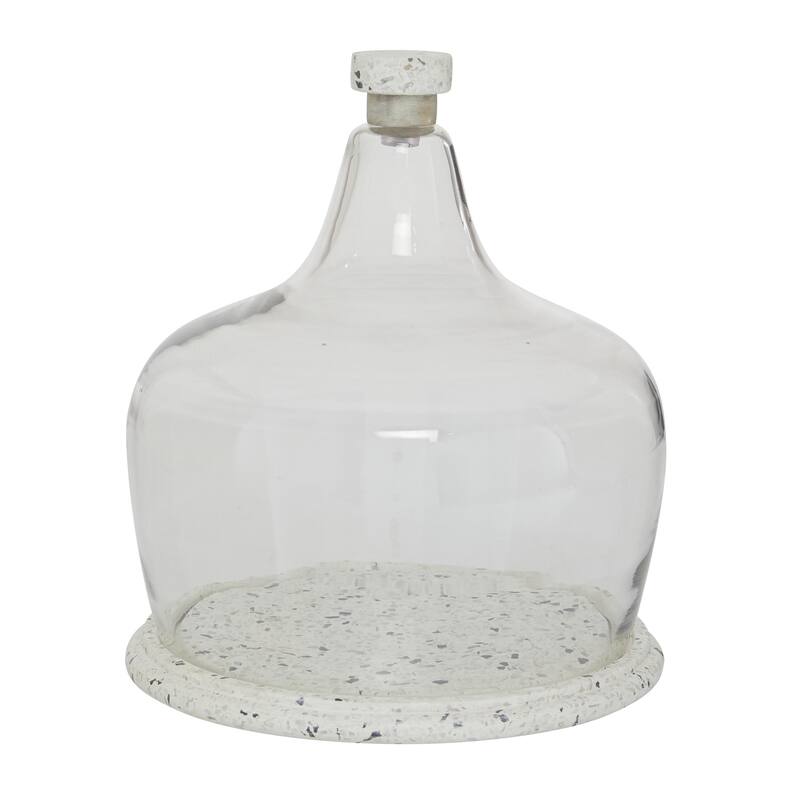 White Ceramic Terrazzo Cake Stand with Glass Lid