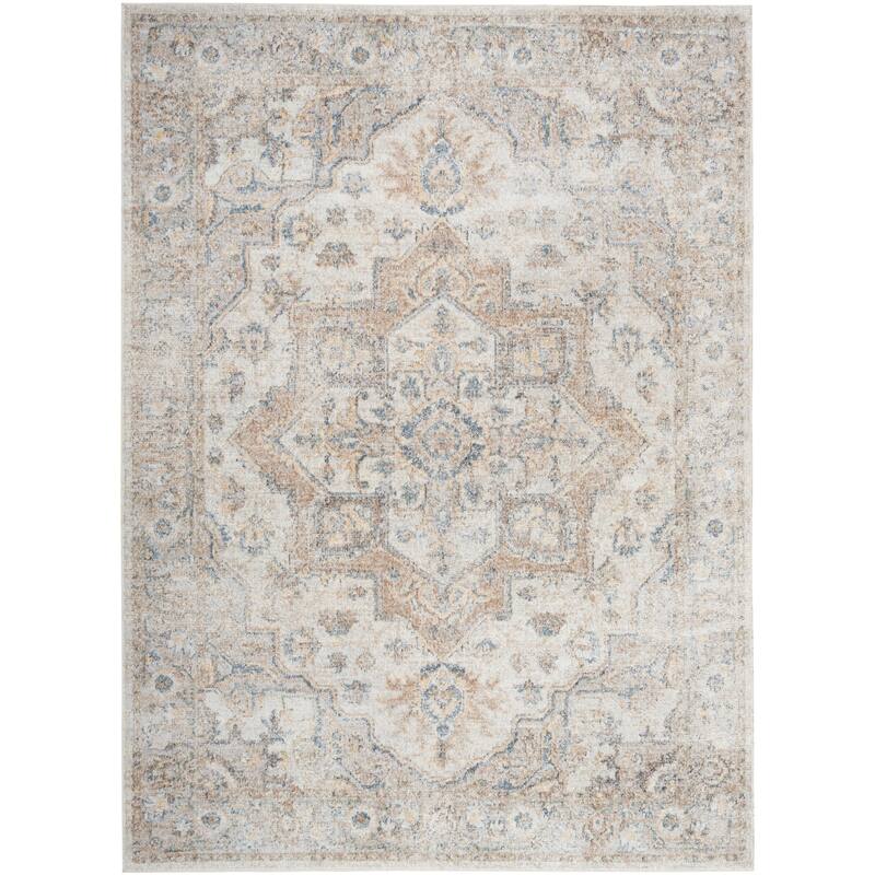 Nourison Abby Machine Washable Indoor only Persian Floral Area Rug. - 5' 3" x 7' - Silver/Grey - Rectangle