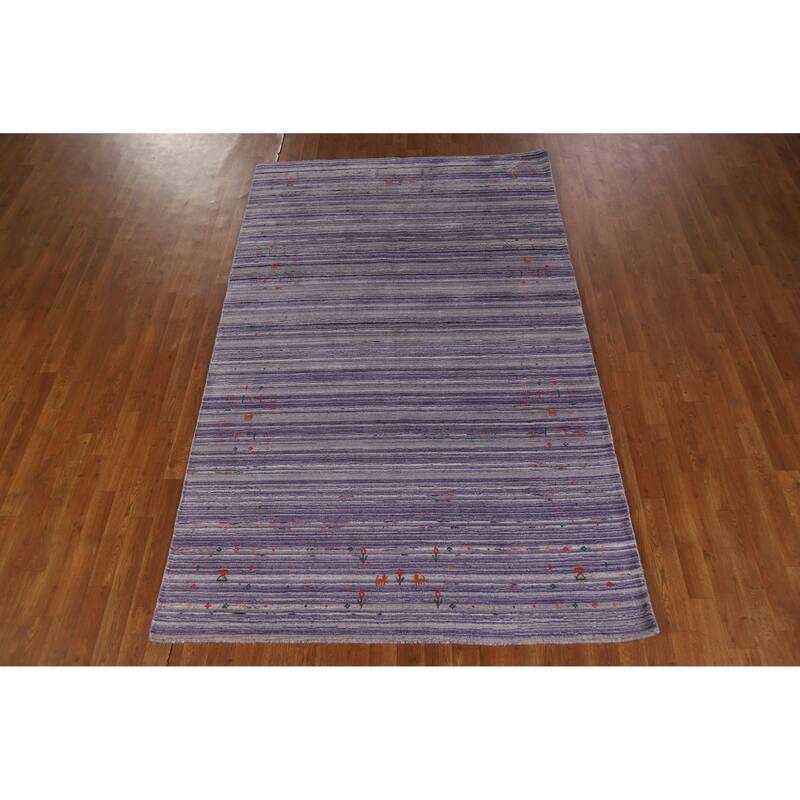 Hand Knotted Oriental 100% Wool Carpet Tribal Stripe Purples Gabbeh Area Rug - 8' 3'' X 5' 2''