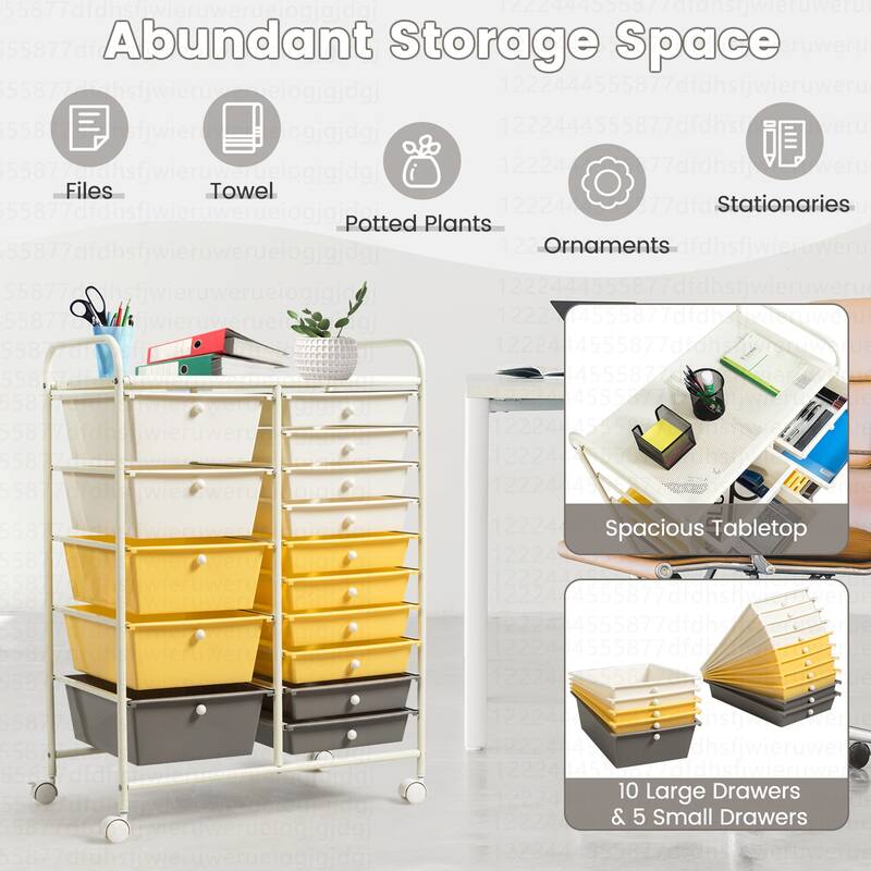 Costway 15 Drawer Rolling Storage Cart Tools Scrapbook Paper Office - See Details