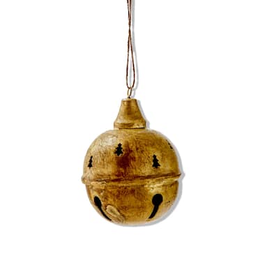 Antique Gold Tree Bell Ornament 4.5" H x 3" L x 3" W Vintage Iron Christmas Tree Decoration