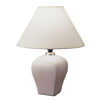 13" White Ceramic Bedside Table Lamp With Off-White Shade - 10X10X13