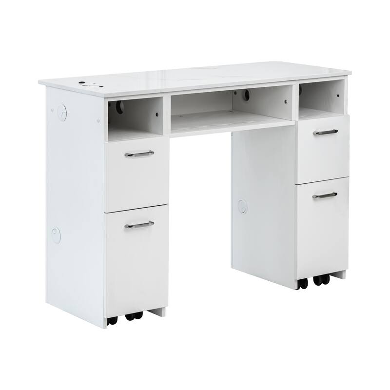 AVIGNON Manicure Table Nail Station Desk Stone Top Acetone Resistant, White - N/A
