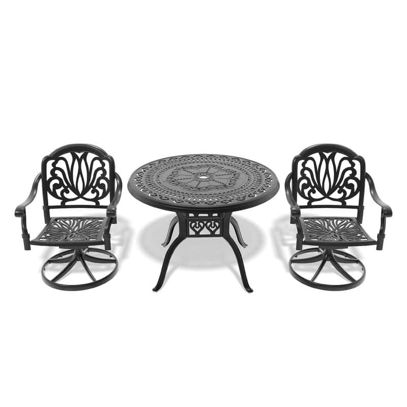 3-Piece Aluminum Round Outdoor Patio Dining Set, 2 Cushioned Swivel Chairs, Table, All-Weather Frames