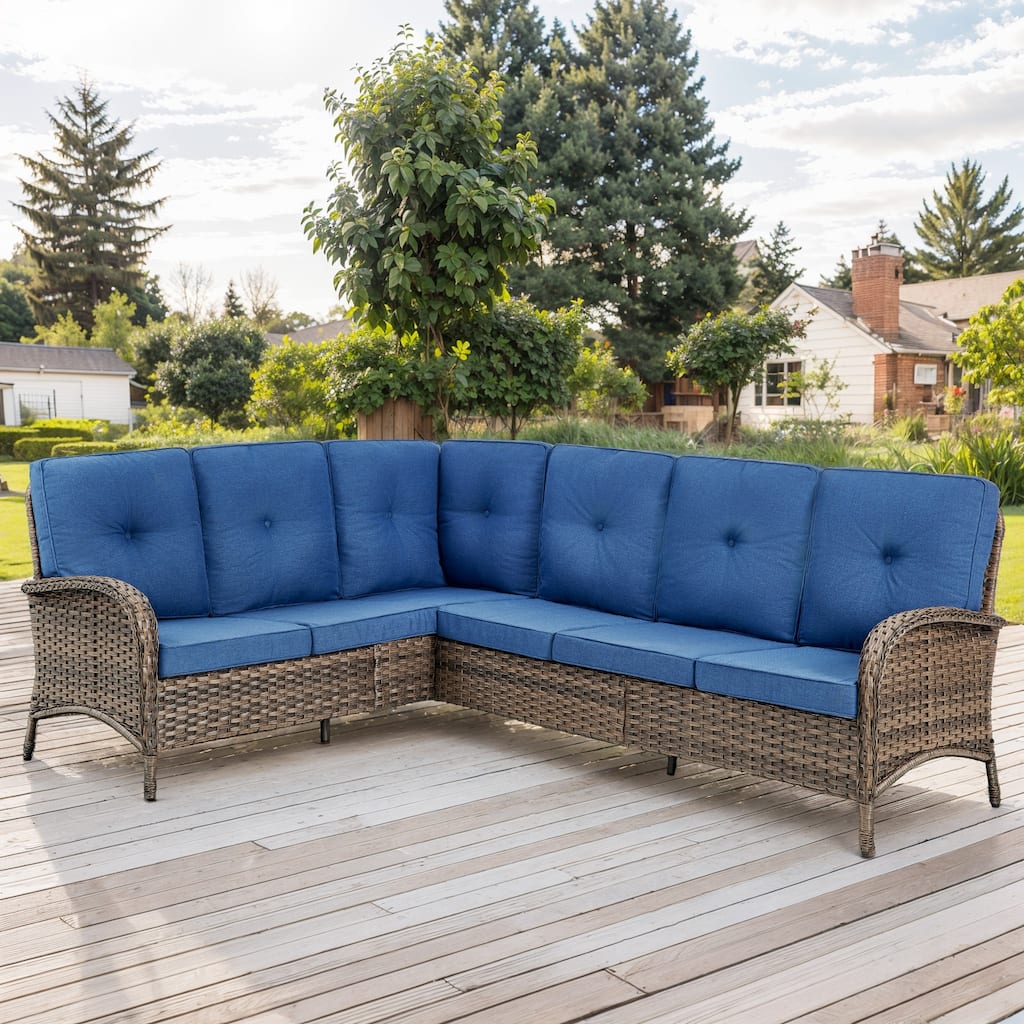 Outdoor Sectional Sofa Couch with Comfy Cushions Brown-Blue - Brown