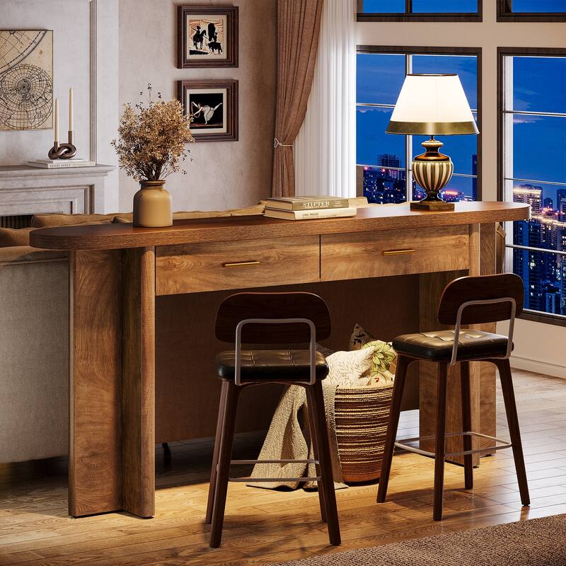 63-Inch Console Table with 2 Drawers, Farmhouse Curved Entryway Table