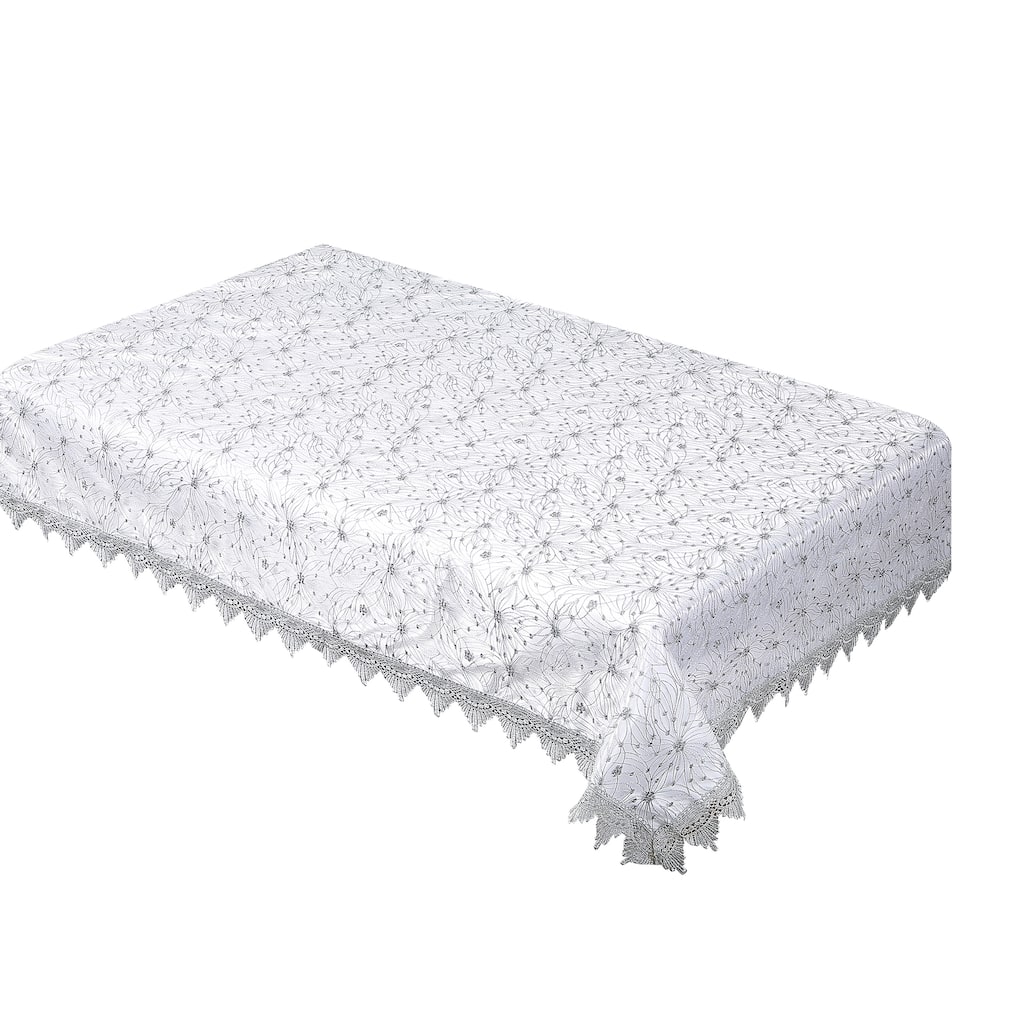 Violet Linen Dainty Roses Floral Embroidery Mesh Lace, Macrame Lace Border Pattern Tablecloth