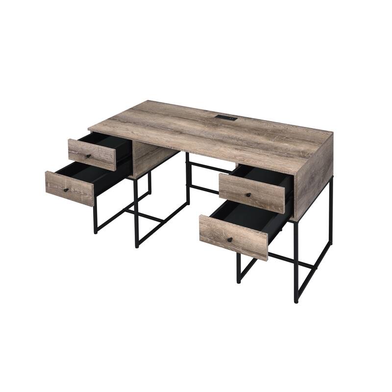 Desirre Rustic Oak & Black Finish Wirting Desk w/ USB Port