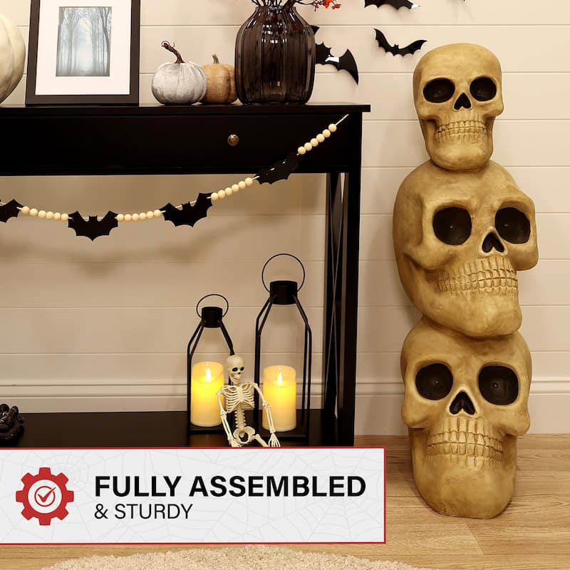 Haunted Hill Farm 37-in. Skull Stack Statue with LED Eyes