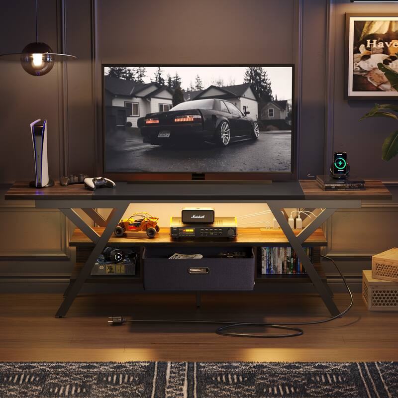 70 inch TV Stand for TVs up to 75" with LED & Outlet,Large Media Console