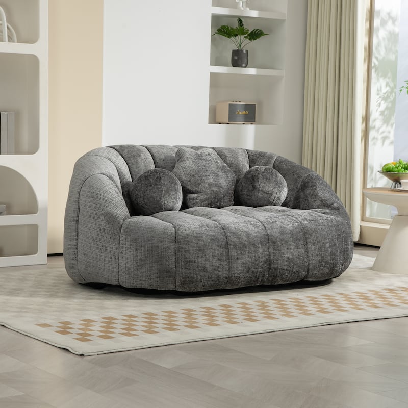 GDFStudio - Charlotte Plush Chenille Two-Seat Bean Bag Sofa for Living Room and Lounge Areas - Gray