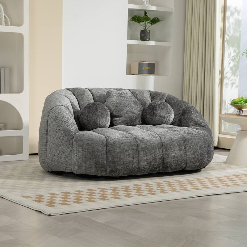 Gray Modern 63.78" Chenille Upholstered Lounge Chair with High Density Foam Filling and Pillows - Gray
