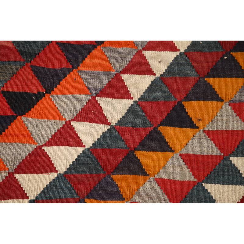 Geometric Kilim Qashqai Persian Vintage Area Rug Flatweave Wool Carpet - 5'0" x 7'10"