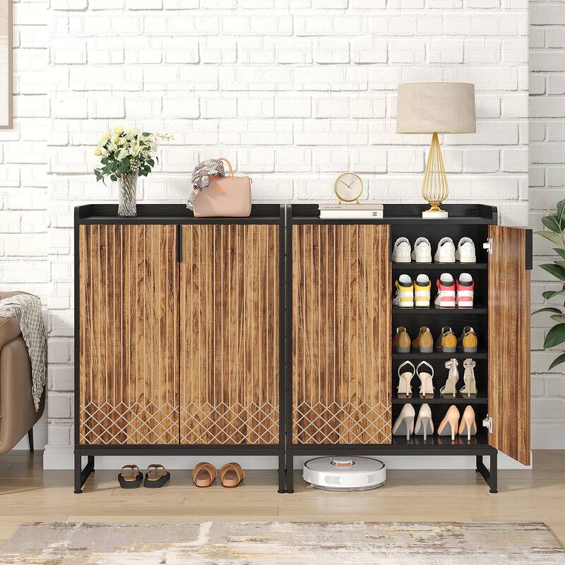 5-Tier Shoe Cabinet with Doors, Wood Shoe Organizer for Entryway