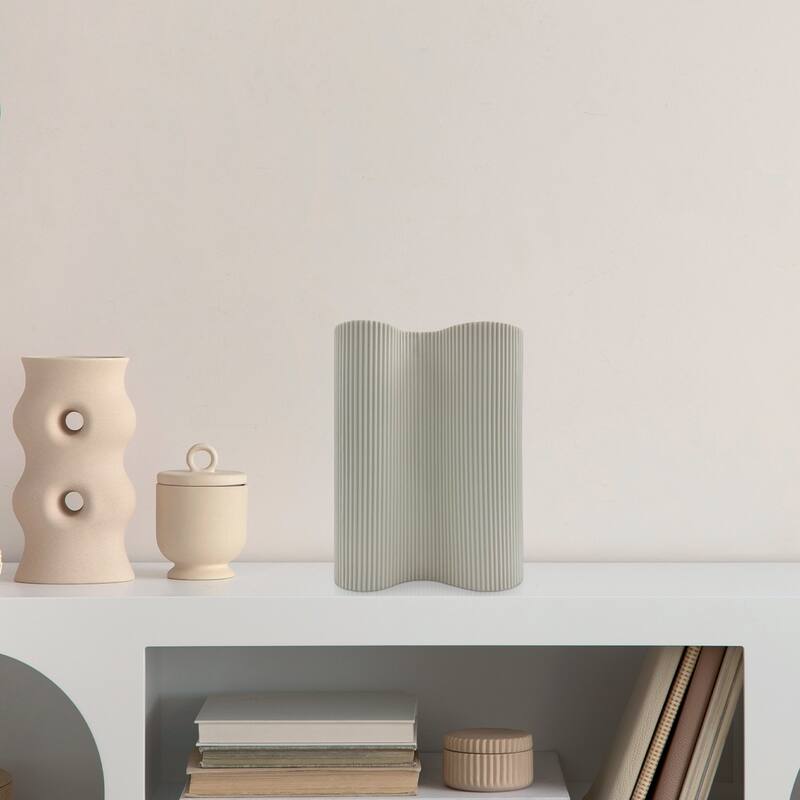 10 Inch Tall Modern White Ceramic Vase