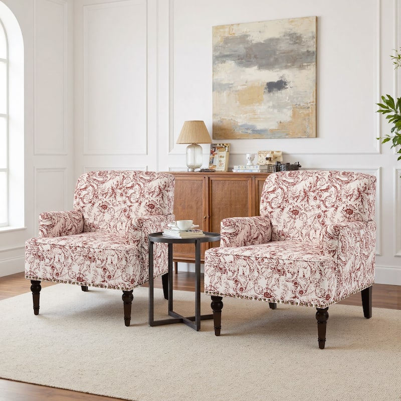2 Set Upholstered Accent Chairs Nailhead Trim Armchairs