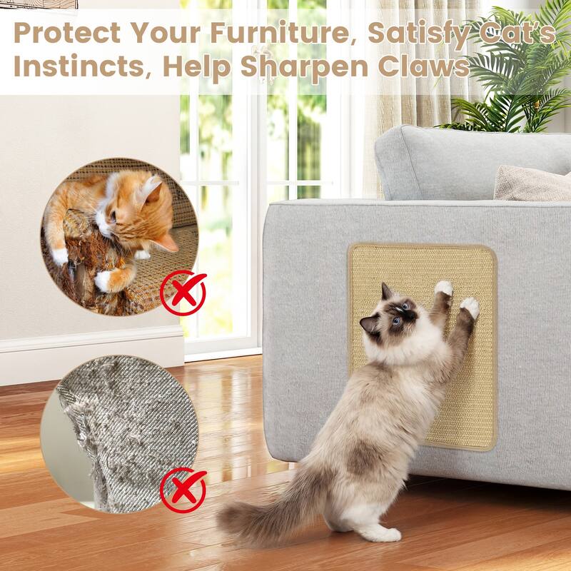 Gymax 12-Piece Cat Scratcher Mat Set 16''x12'' Natural Sisal Pads for
