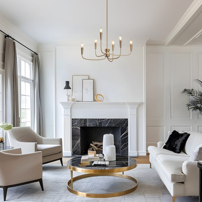 Uta Modern Gold 6-Light Chandelier Farmhouse Pendant Lights for Dining Room - W 26.8" x H 17.3"